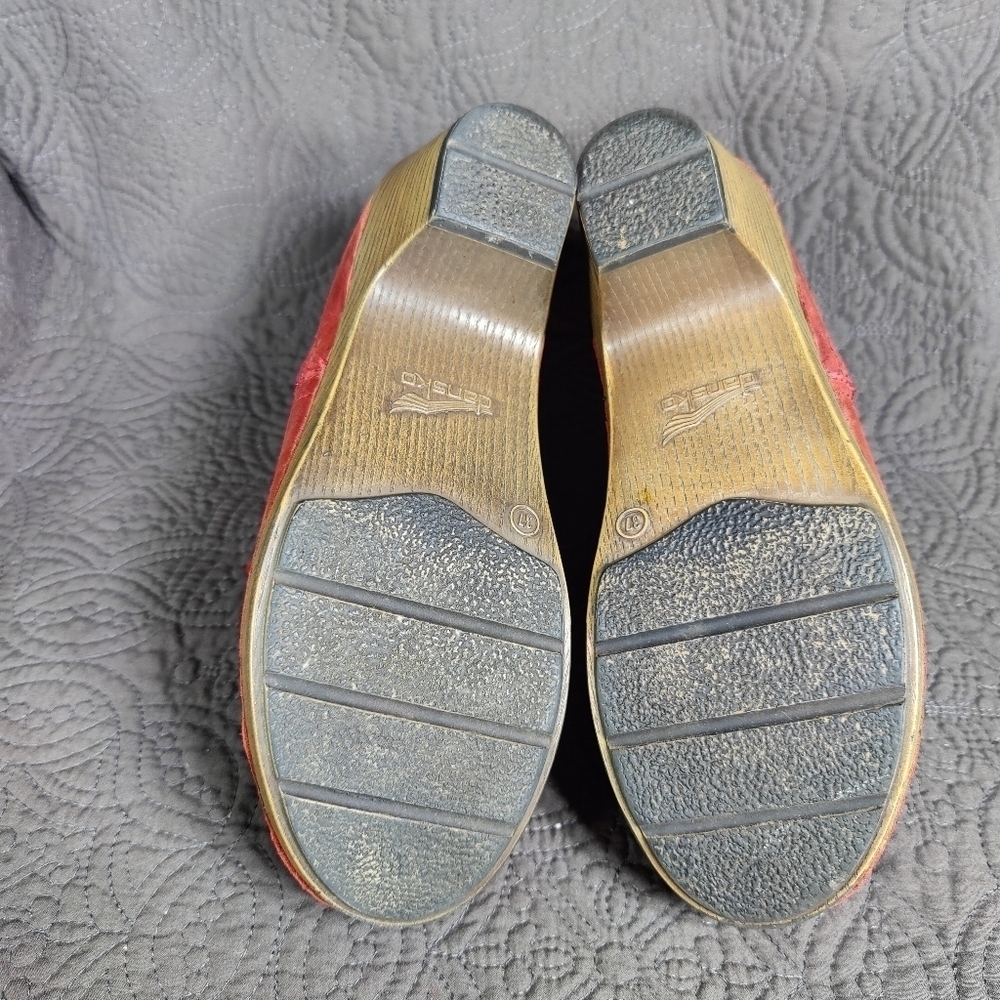 Dansko Max Block Heel Zip Distressed Rust Burgundy Leather Ankle Wedge 6.5-7 - Picture 12 of 13